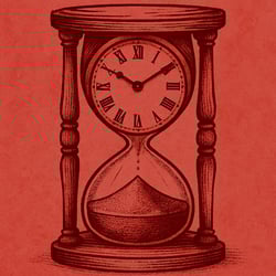 an hourglass with a clock and then overlay it with a little red tint to match the other images on the website